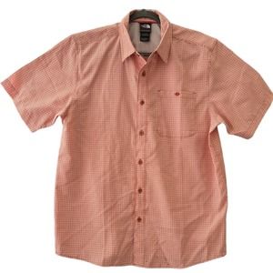 The North‎ Face Mens Short Sleeve Button Up Shirt Size Lg Orange Gingham Check